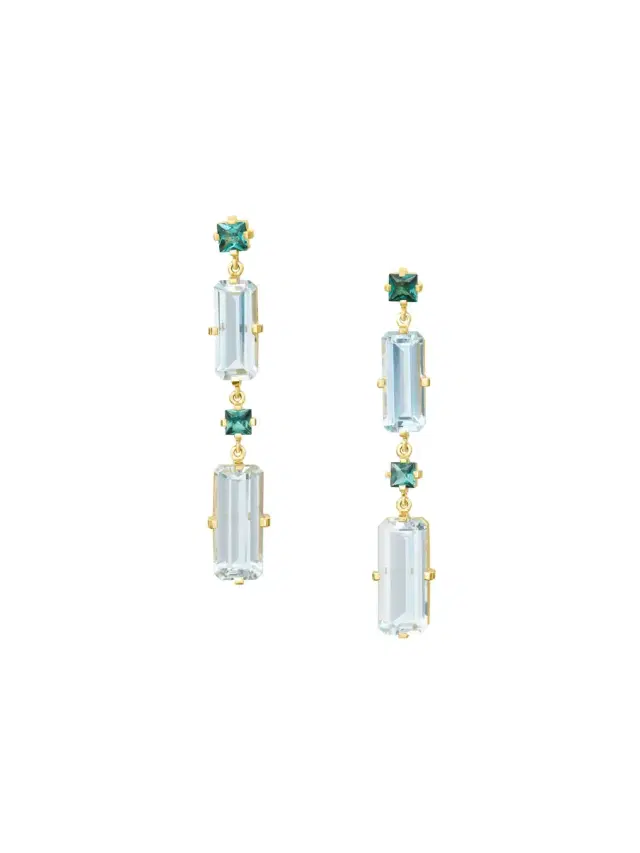 YI COLLECTION Lagoon Tourmaline and Aquamarine Cascade Bar Earrings