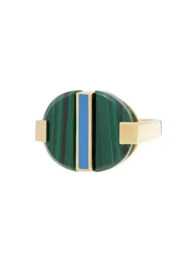 Aliita Malachite and Enamel Deco Empanada Ring | Thumbnail 1 Aliita Malachite and Enamel Deco Empanada Ring | Thumbnail 1