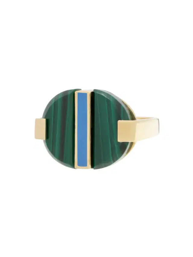 Aliita Malachite and Enamel Deco Empanada Ring