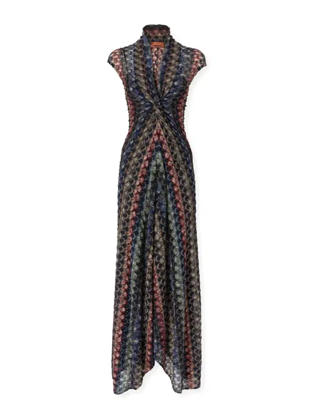 Metallic Knit Cap-Sleeve Maxi Dress