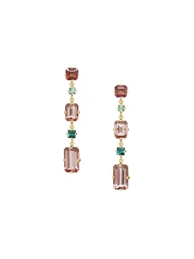 YI COLLECTION Pink Tourmaline and Indicolite Cascade Bar Earrings | Thumbnail 1