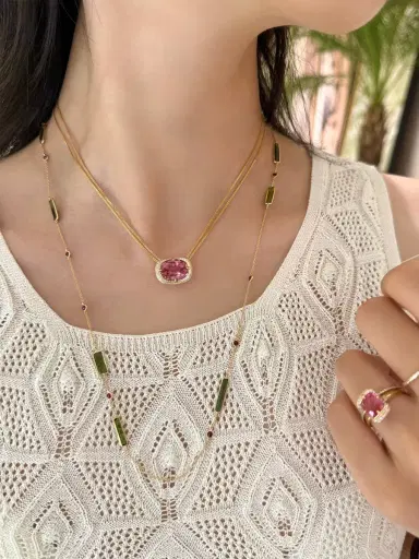 YI COLLECTION Pink Tourmaline Aurora Necklace | Thumbnail 4