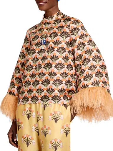 La DoubleJ Silk Twill Make An Exit Top with Feathers | Thumbnail 2