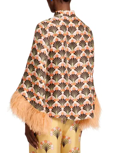La DoubleJ Silk Twill Make An Exit Top with Feathers | Thumbnail 3