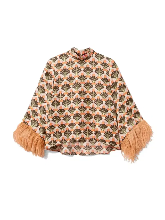 La DoubleJ Silk Twill Make An Exit Top with Feathers