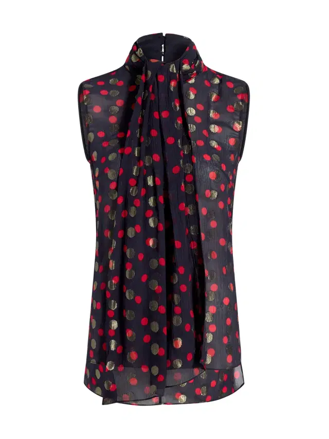 Adam Lippes Swayze Chiffon Jacquard Scarf-Neck Top