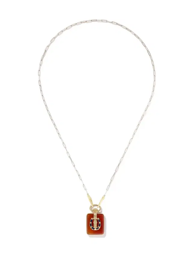 The Ben Shoppe The Ace Vault in Orange Agate on Paperclip Mix Chain