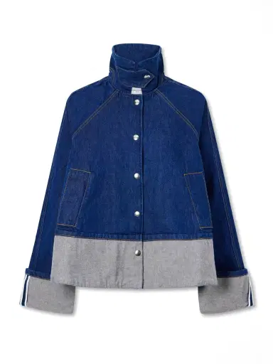 Brandon Maxwell Wells Trapeze Cuffed Denim Jacket | Thumbnail 1