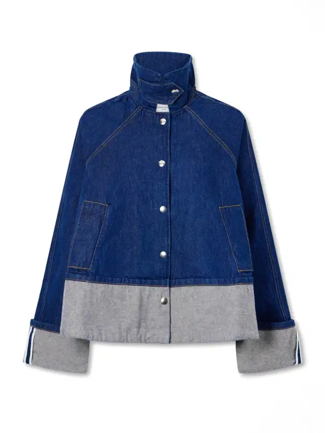 Brandon Maxwell Wells Trapeze Cuffed Denim Jacket