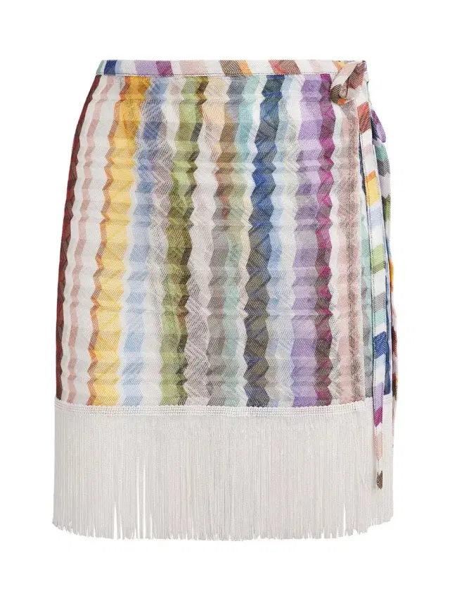Zig Zag Fringe-Trim Wrap Mini Skirt