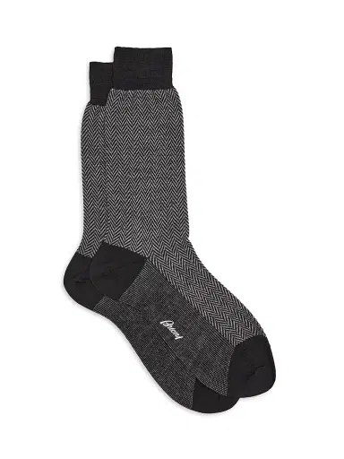 Brioni Men's Wool Herringbone Jacquard Socks - Flannel | Thumbnail 1