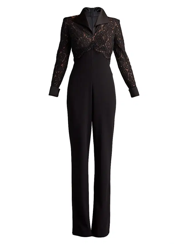Tadashi Shoji Women's Lace-Crepe Jumpsuit - Black Beige