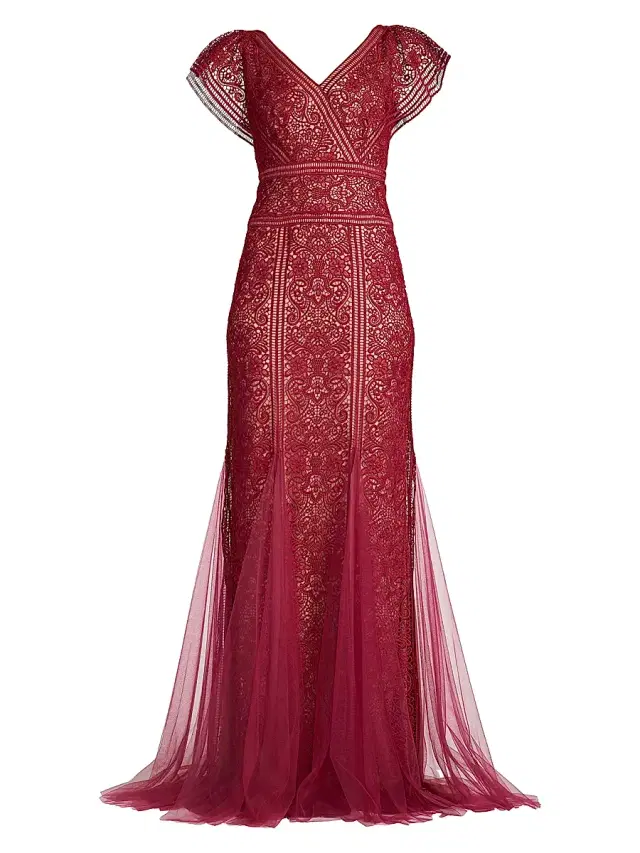 Tadashi Shoji Women's Embroidered Lace Gown - Midnight Merlot