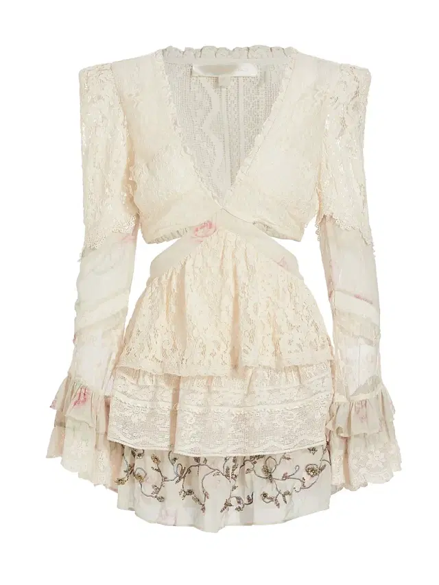 LoveShackFancy Women's Karine Cut-Out Lace Minidress - Magnolia Tea