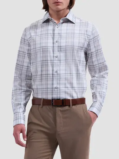 Bugatchi Men's Axel Woven Shaped Stretch-Cotton Shirt - Platinum | Thumbnail 4