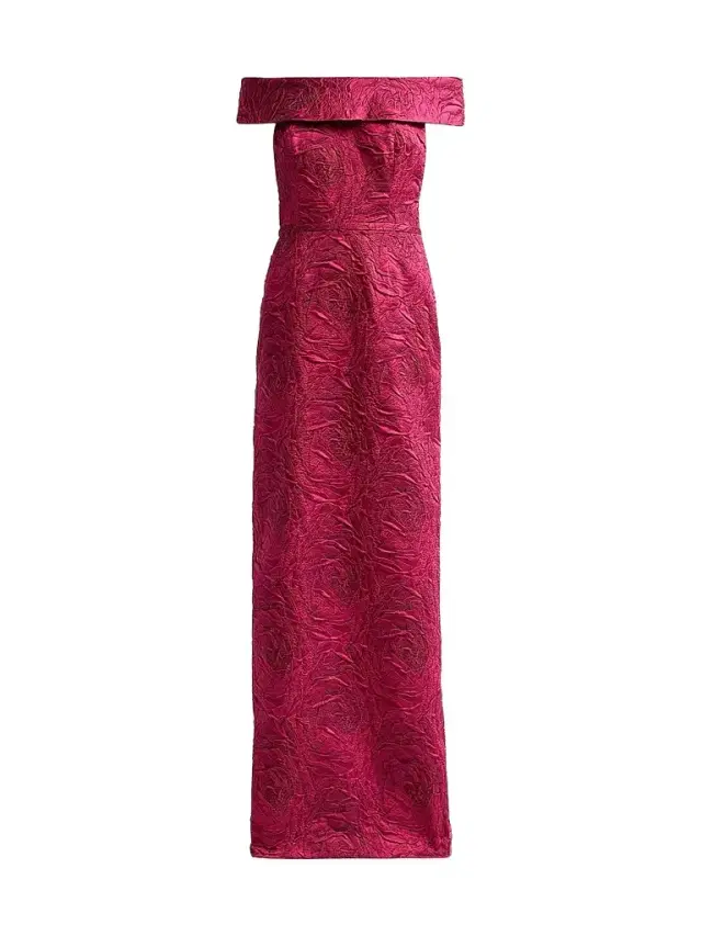 Teri Jon by Rickie Freeman Women's Jacquard Off-The-Shoulder Gown - Lipstick