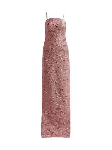 Teri Jon by Rickie Freeman Women's Textured Metallic Jacquard Column Gown - Rose Gold | Thumbnail 1