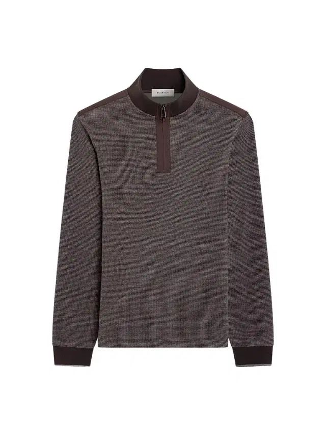 Bugatchi Men's Micro-Houndstooth Knit Quarter-Zip Sweater - Truffle