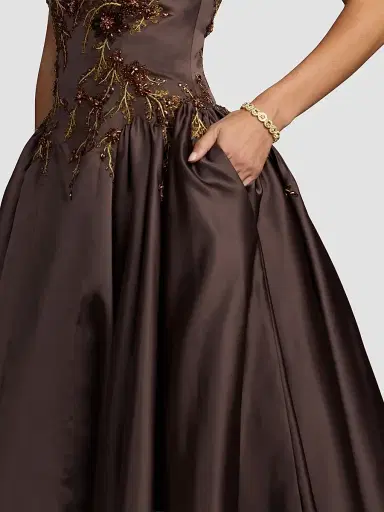 Mac Duggal Women's Satin Beaded-Bodice Gown | Thumbnail 4 Mac Duggal Women's Satin Beaded-Bodice Gown | Thumbnail 4