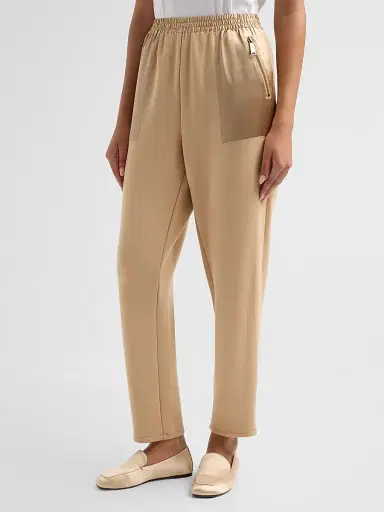 Ramy Brook Women's Frances Satin-Trim Pants - Camel - Size Large | Thumbnail 4
