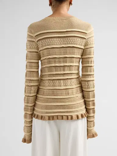Ramy Brook Women's Callie Textured Stripe Cardigan - Camel Combo | Thumbnail 3 Ramy Brook Women's Callie Textured Stripe Cardigan - Camel Combo | Thumbnail 3