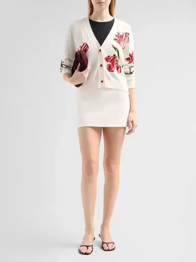 Alice + Olivia Women's Bradley Floral Intarsia-Knit Short Cardigan - Soft White Multi - Size XL | Thumbnail 2 Alice + Olivia Women's Bradley Floral Intarsia-Knit Short Cardigan - Soft White Multi - Size XL | Thumbnail 2