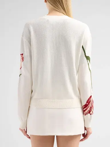 Alice + Olivia Women's Bradley Floral Intarsia-Knit Short Cardigan - Soft White Multi - Size XL | Thumbnail 3 Alice + Olivia Women's Bradley Floral Intarsia-Knit Short Cardigan - Soft White Multi - Size XL | Thumbnail 3