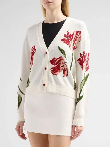 Alice + Olivia Women's Bradley Floral Intarsia-Knit Short Cardigan - Soft White Multi - Size XL | Thumbnail 4 Alice + Olivia Women's Bradley Floral Intarsia-Knit Short Cardigan - Soft White Multi - Size XL | Thumbnail 4