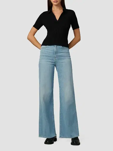 Joe's Jeans Women's The Jess Pointelle Polo Shirt - Black | Thumbnail 2