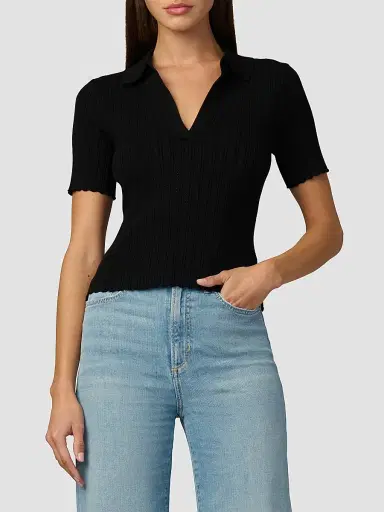 Joe's Jeans Women's The Jess Pointelle Polo Shirt - Black | Thumbnail 3