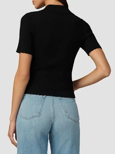 Joe's Jeans Women's The Jess Pointelle Polo Shirt - Black | Thumbnail 5