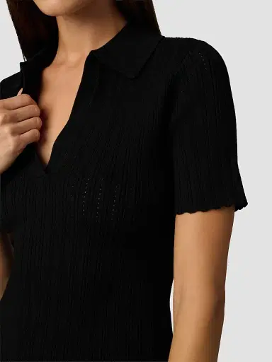 Joe's Jeans Women's The Jess Pointelle Polo Shirt - Black | Thumbnail 6