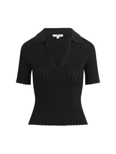 Joe's Jeans Women's The Jess Pointelle Polo Shirt - Black | Thumbnail 1