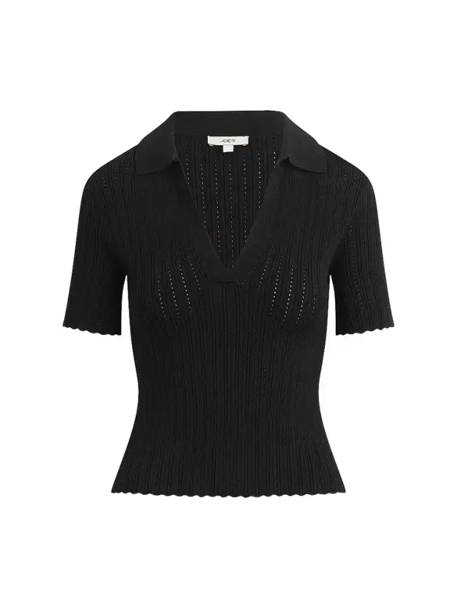 Women's The Jess Pointelle Polo Shirt - Black