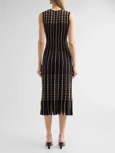 Ulla Johnson Women's Amina Fringed Float-Stitch Knit Wool-Blend Midi Dress - Noctis | Thumbnail 3