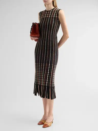 Ulla Johnson Women's Amina Fringed Float-Stitch Knit Wool-Blend Midi Dress - Noctis | Thumbnail 4