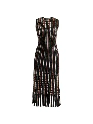 Ulla Johnson Women's Amina Fringed Float-Stitch Knit Wool-Blend Midi Dress - Noctis | Thumbnail 1