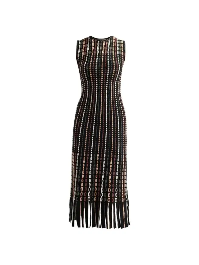 Ulla Johnson Women's Amina Fringed Float-Stitch Knit Wool-Blend Midi Dress - Noctis