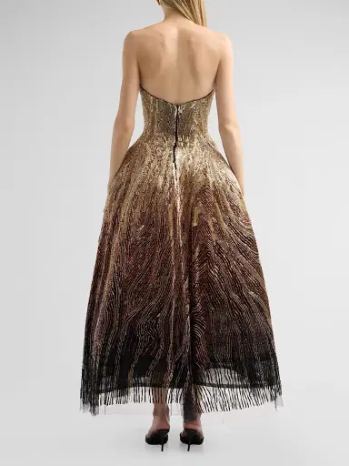 Oscar de la Renta Women's Beaded Sequin Moire Ombre Strapless Gown | Thumbnail 3 Oscar de la Renta Women's Beaded Sequin Moire Ombre Strapless Gown | Thumbnail 3