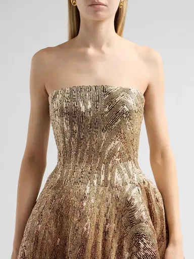 Oscar de la Renta Women's Beaded Sequin Moire Ombre Strapless Gown | Thumbnail 5 Oscar de la Renta Women's Beaded Sequin Moire Ombre Strapless Gown | Thumbnail 5