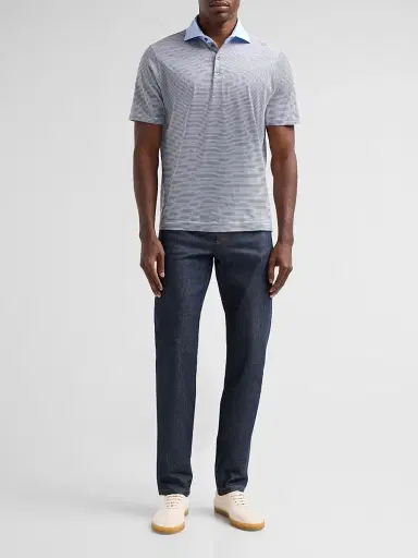 Saks Fifth Avenue Men's Striped Jersey Polo Shirt - Light Blue - Size XXL | Thumbnail 2 Saks Fifth Avenue Men's Striped Jersey Polo Shirt - Light Blue - Size XXL | Thumbnail 2