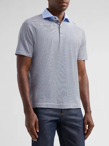 Saks Fifth Avenue Men's Striped Jersey Polo Shirt - Light Blue - Size XXL | Thumbnail 4 Saks Fifth Avenue Men's Striped Jersey Polo Shirt - Light Blue - Size XXL | Thumbnail 4