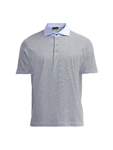 Saks Fifth Avenue Men's Striped Jersey Polo Shirt - Light Blue - Size XXL | Thumbnail 1 Saks Fifth Avenue Men's Striped Jersey Polo Shirt - Light Blue - Size XXL | Thumbnail 1
