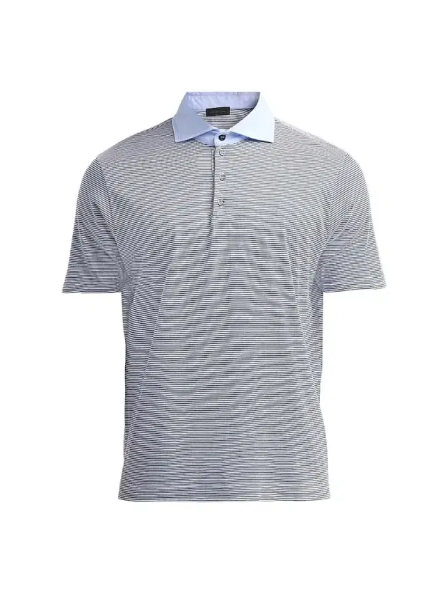 Men's Striped Jersey Polo Shirt - Light Blue - Size XXL