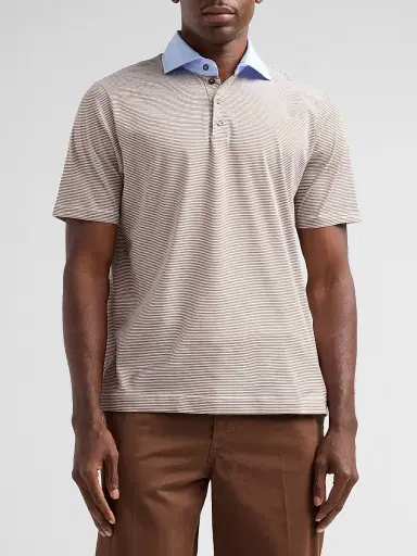 Saks Fifth Avenue Men's Striped Jersey Polo Shirt - Beige - Size XXL | Thumbnail 4