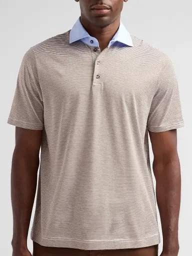 Saks Fifth Avenue Men's Striped Jersey Polo Shirt - Beige - Size XXL | Thumbnail 5