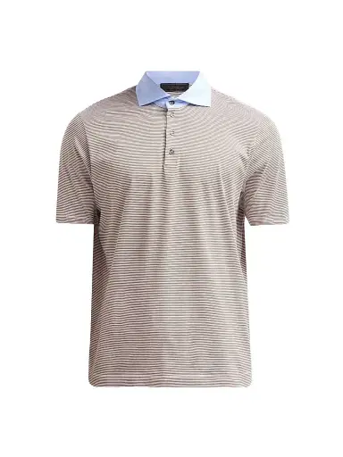Saks Fifth Avenue Men's Striped Jersey Polo Shirt - Beige - Size XXL | Thumbnail 1