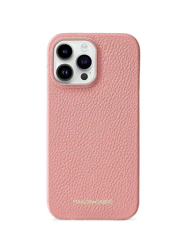 Maison de Sabre Leather Phone Case iPhone 15 Pro - Pink Lily