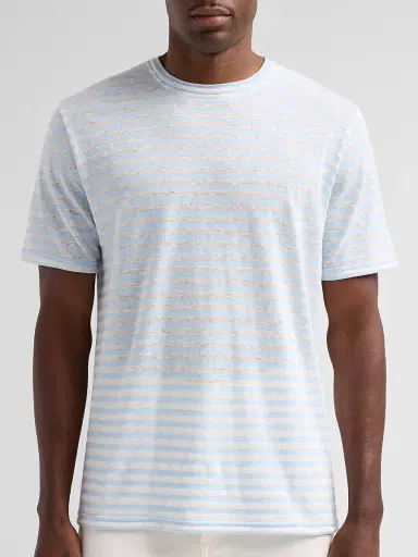 Saks Fifth Avenue Men's Striped Linen-Blend Crewneck T-Shirt - Light Blue - Size XXL | Thumbnail 5 Saks Fifth Avenue Men's Striped Linen-Blend Crewneck T-Shirt - Light Blue - Size XXL | Thumbnail 5
