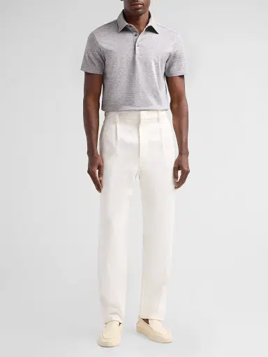 Saks Fifth Avenue Men's Heathered Linen-Cotton Piqué Polo Shirt - Grey - Size XXL | Thumbnail 2 Saks Fifth Avenue Men's Heathered Linen-Cotton Piqué Polo Shirt - Grey - Size XXL | Thumbnail 2